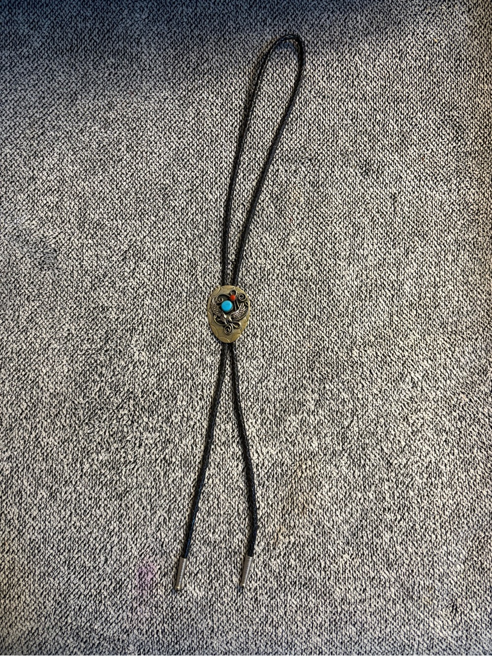 Source Unknown Black Bolo Tie with Turquoise and Coral Accents